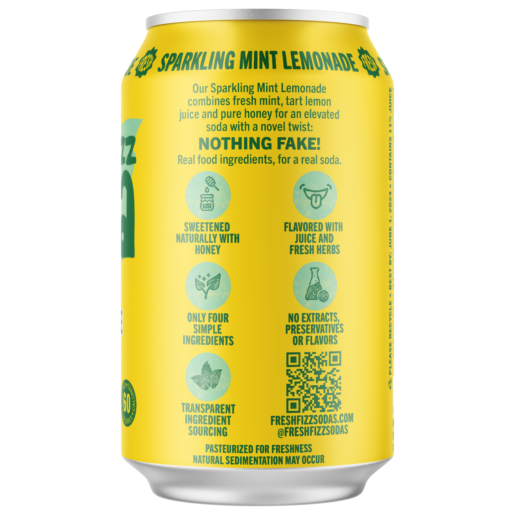 Dented or Ugly Lemonade Fresh Sparkling Mint – - (12-Pack) Sodas cans Fizz