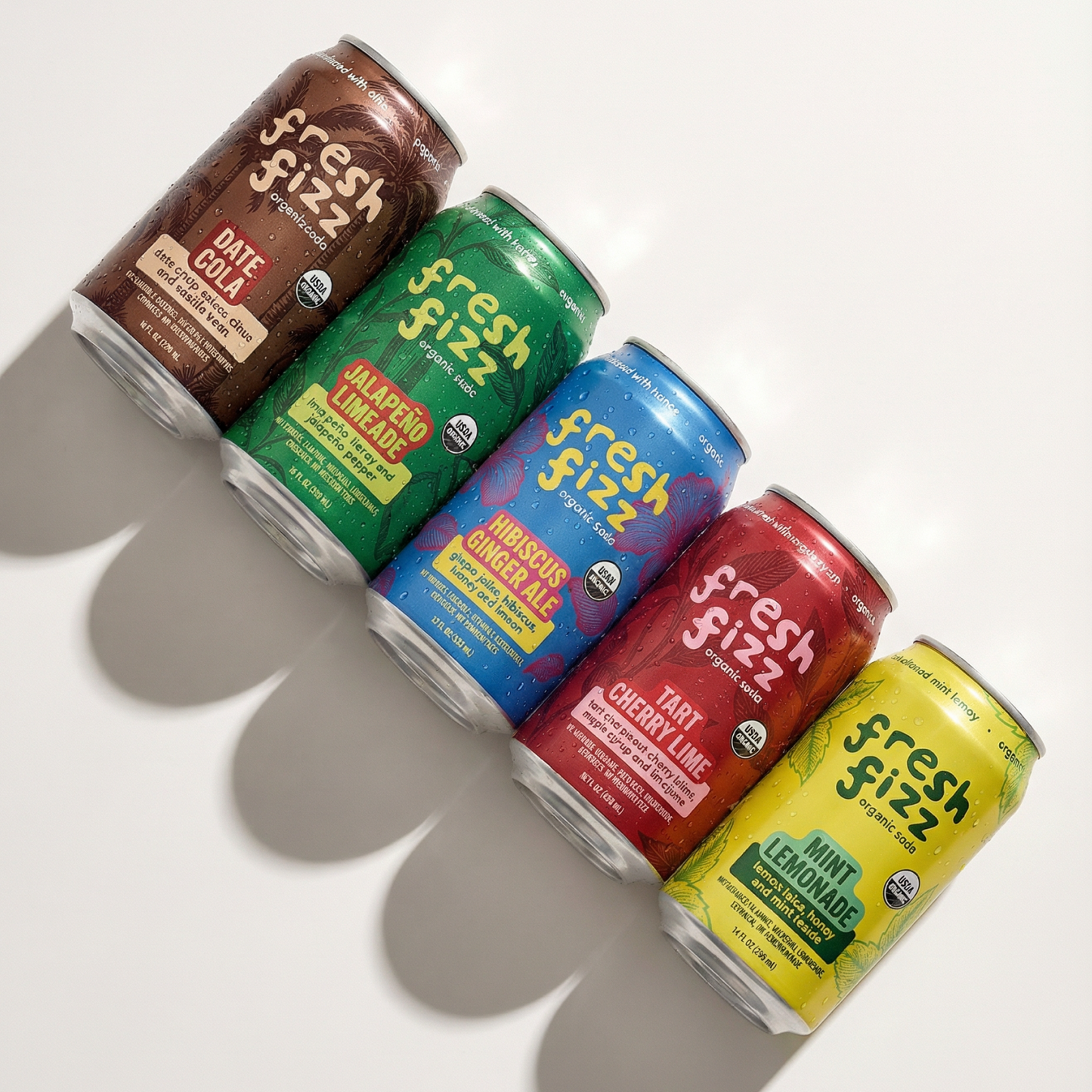 Sample Pack - Hibiscus Ginger Ale, Sparkling Mint Lemonade, Sparkling Jalapeño Limeade, Date Cola, Tart Cherry Lime